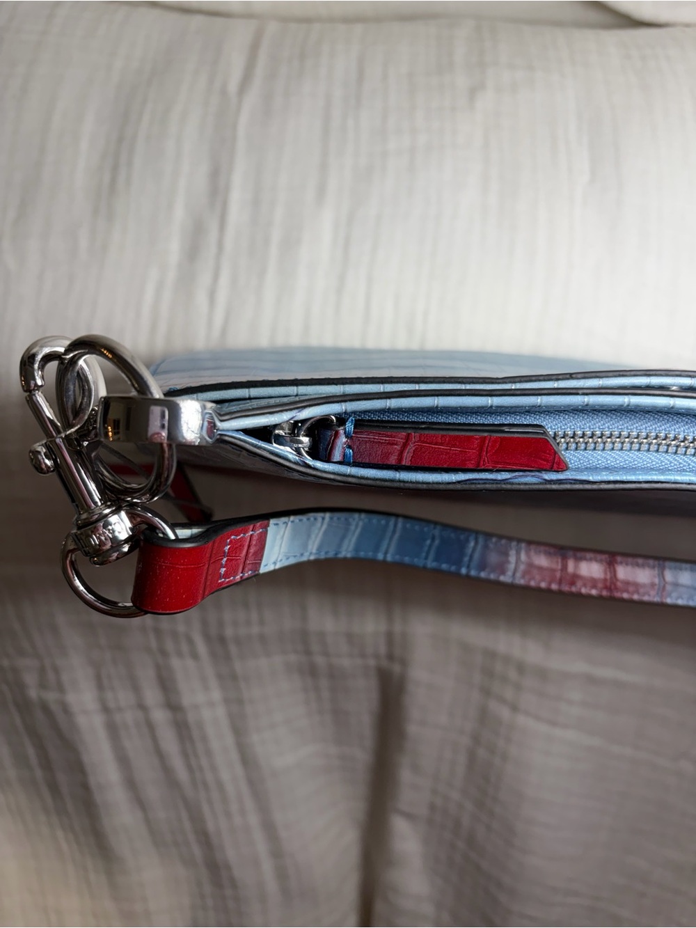 Vince Camuto Irine Small Shoulder Bag Blue and Red Ombré Croco Leather - Picture 8 of 12